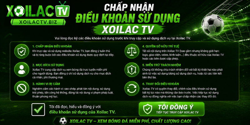 Chấp nhận điều khoản sử dụng của Xoilac TV